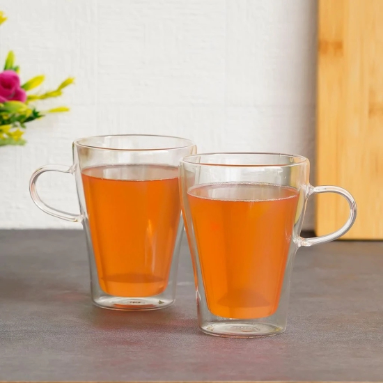 Femora Glass Tea Cup - Set of 2, Transparent, 350ml