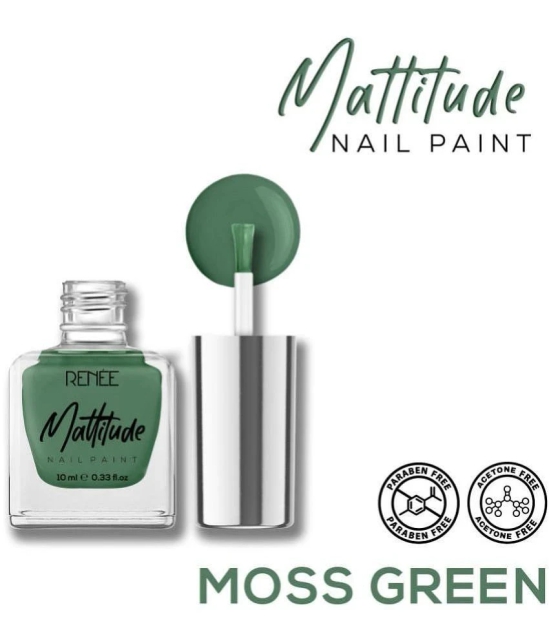 RENEE Mattitude Nail Paint - Moss Green, Quick Drying, Matte Finish, 10ml