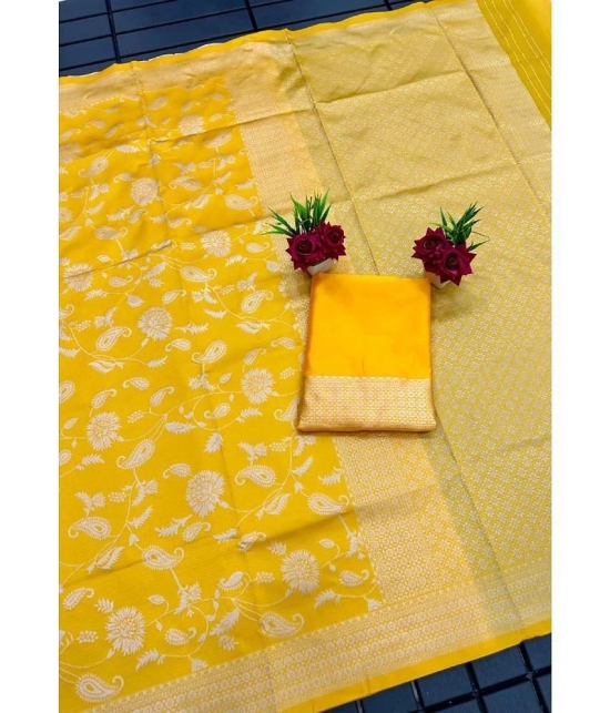 A TO Z CART Banarasi Silk Embellished Saree With Blouse Piece - Yellow ( Pack of 1 ) - Yellow