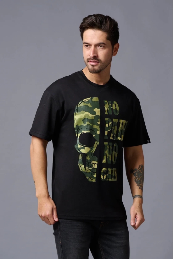 No Pain No Gain in Camo Print Black Oversized T-Shirt for Men XL