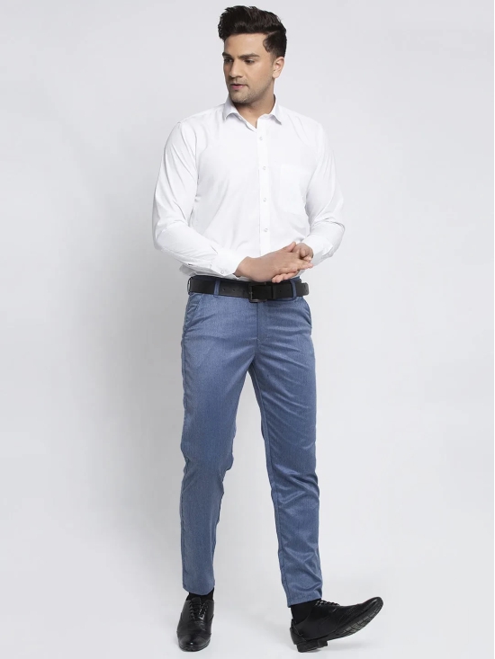 Indian Needle Men's Blue Cotton Solid Formal Trousers-30 / Blue