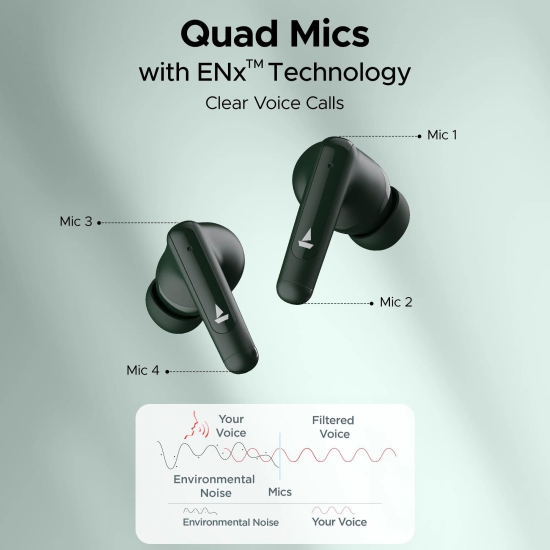 boAt Airdopes 161 ANC | Wireless Earbuds with Active Noise Cancellation up to 32dB, ENx™ Technology, ASAP™ Charge Green