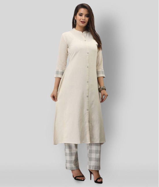 MAUKA - White Front Slit Cotton Womens Stitched Salwar Suit ( Pack of 1 ) - 3XL