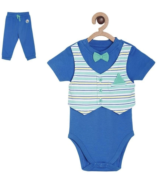 miniklub Blue Cotton Baby Boy Bodysuit & Jogger Set ( Pack of 2 ) - None