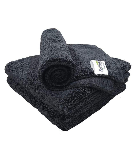 SOFTSPUN Microfiber High Loop Cleaning Cloths, 40x60 cms 3 pcs Towel Set 380 GSM (Black). Thick Lint & Streak-Free Multipurpose Cloths.