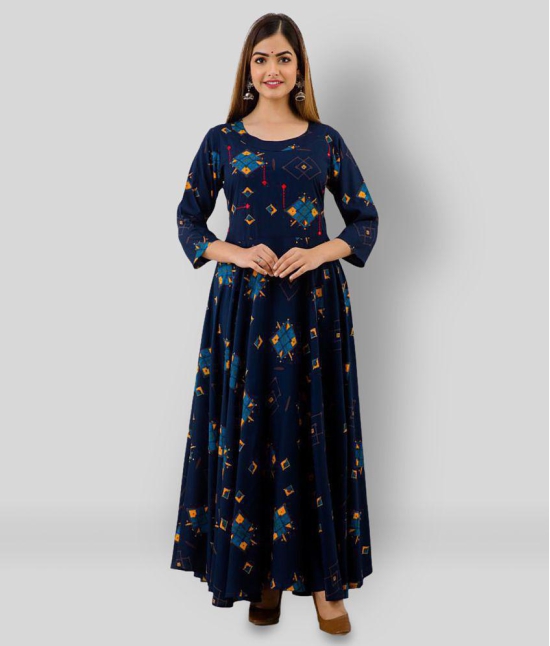 Lee Moda Rayon Printed Flared Women''s Kurti - Blue ( Pack of 1 ) - XXL