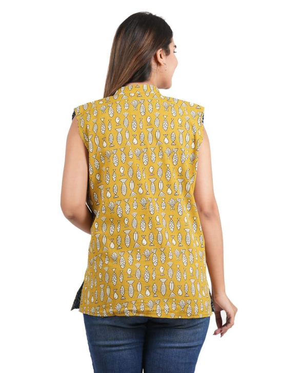 Tribes India Bagru Hand Block Printed Jacket - Yellow