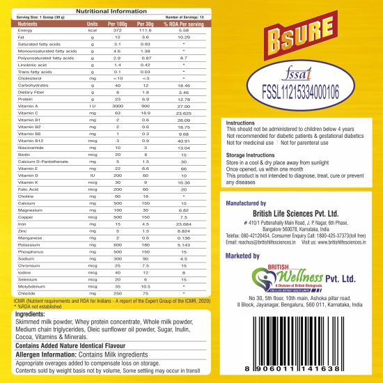 British Life Science SlimFirst (Vanilla ) & Bsure Sugar Chocolate Combo | Health Supplemment with Essential Nutrient|