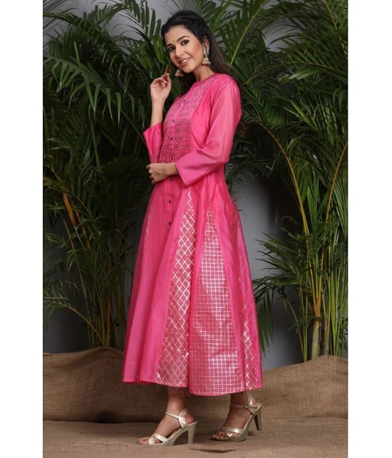 Juniper Chanderi Embellished A-line Womens Kurti - Pink ( Pack of 1 ) - None