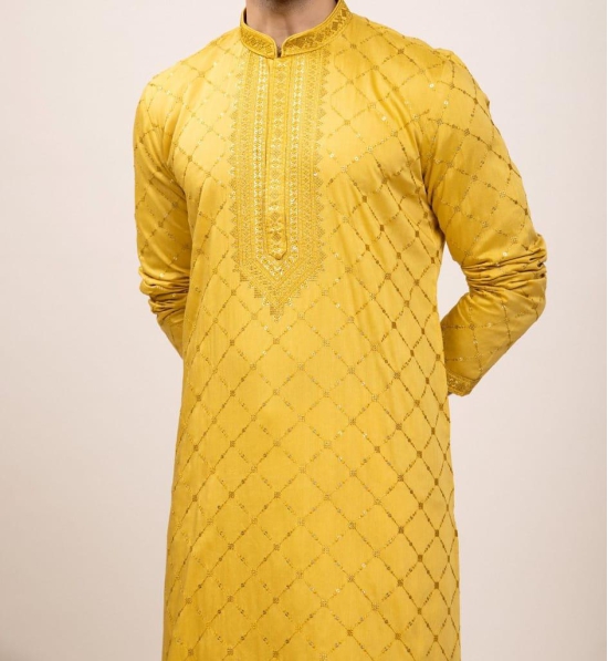 Yellow Sequin Embroidery Chikankari Kurta