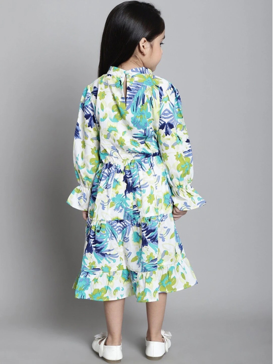 MINI & MING Girls Floral Print Mock Neck Bell Sleeves Crepe Fit & Flare Midi Dress