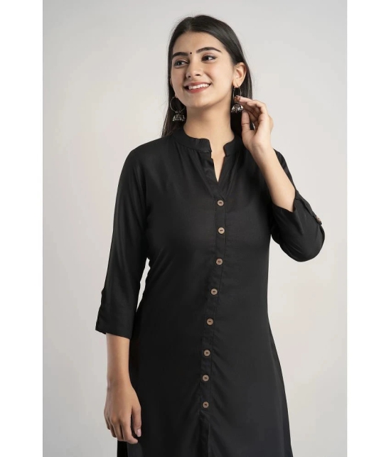 MAUKA - Black Rayon Womens A-line Kurti ( Pack of 1 ) - None