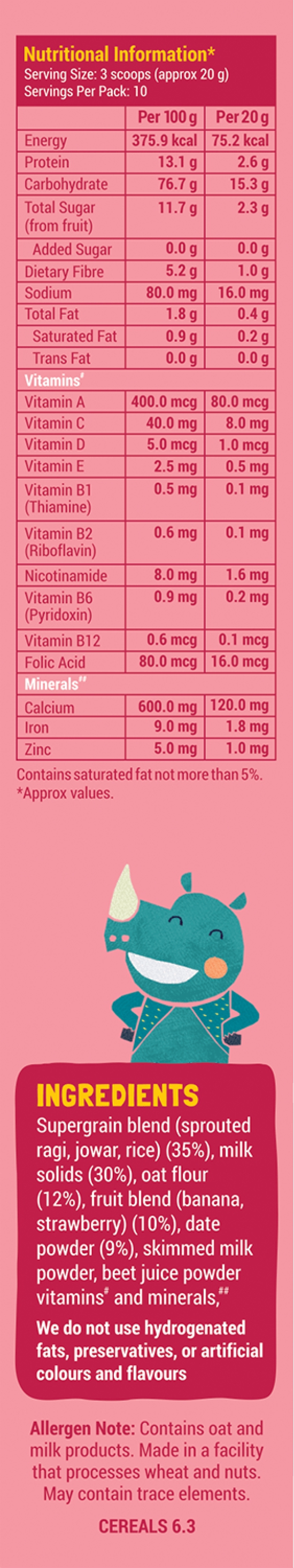 NO ADDED SUGAR, Strawberry, Ragi & Rice Cereal