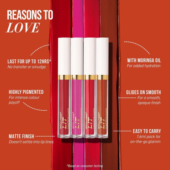 MyGlamm LIT Liquid Matte Lipstick - Pack of 4 Exclusive Combo | Long Lasting, Smudge-Proof, Hydrating Matte Lipstick Set (1.6ml x 4)