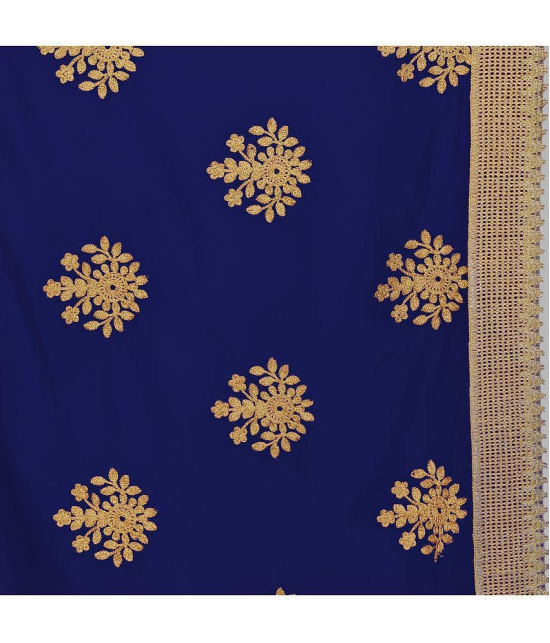 Om Shantam Sarees - Navy Blue Silk Blend Saree With Blouse Piece ( Pack of 1 ) - Navy Blue