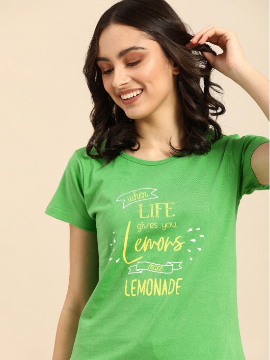 Women Green Printed Boyfriend T-shirt(Cotton)-XL