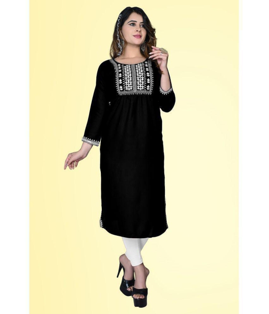 haya fashion - Black Rayon Women's Straight Kurti ( Pack of 1 ) - None