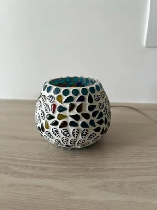 Aarna Creations Mosaic Lamp LED| Designer Mosaic LED Table lamp| Rolly Polly LED (Striped Floral)