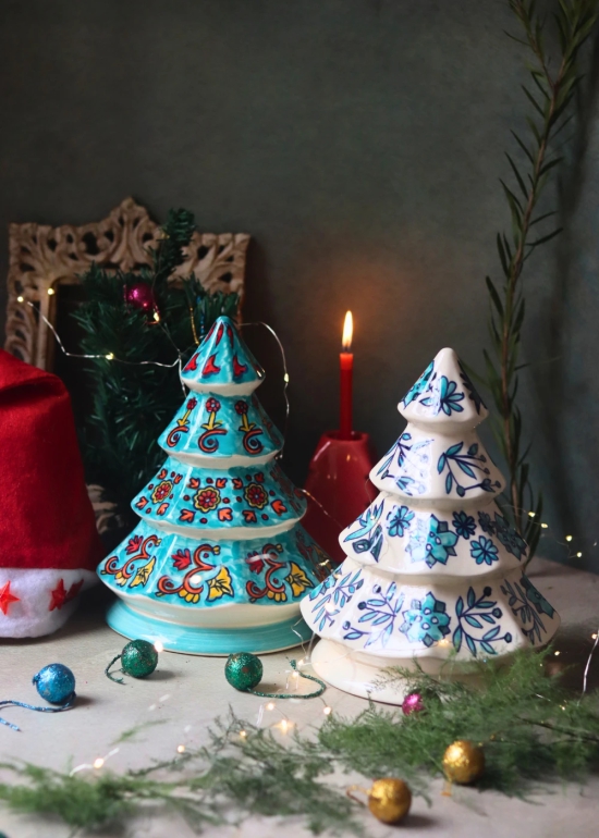 Snow White & Teal Christmas Tree - Set of 2 - Combo Pack