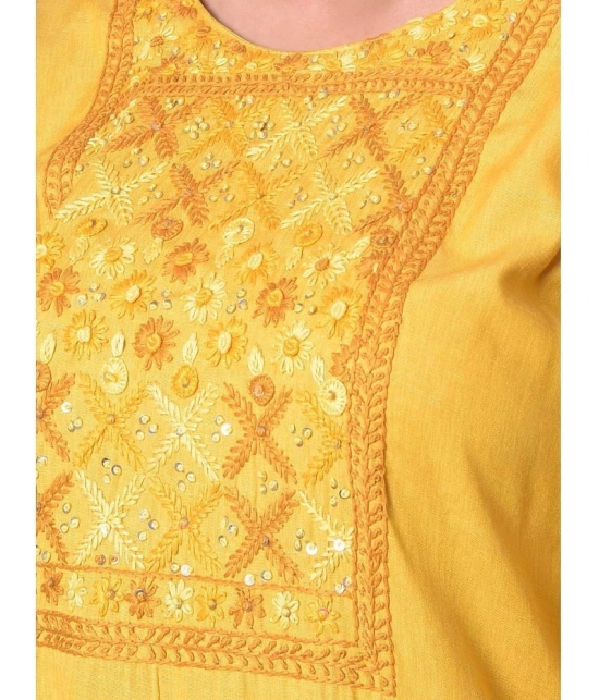 Dollar Missy Cotton Blend Embroidered Straight Womens Kurti - Yellow ( Pack of 1 ) - None