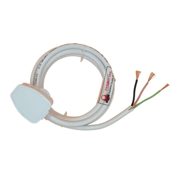 INDRICO 3 Pin Power Cable AC Extension Cord 3 Core Copper Heavy Duty Wire for Cooler Fan Refrigerator Fan and Other Home Appliances PVC White/Black/Grey Pack of 1