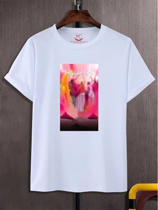 NITYANAND CREATIONS Round Neck White Holi T-Shirt for MEN-HOLI-T-SHIRT-11541-M