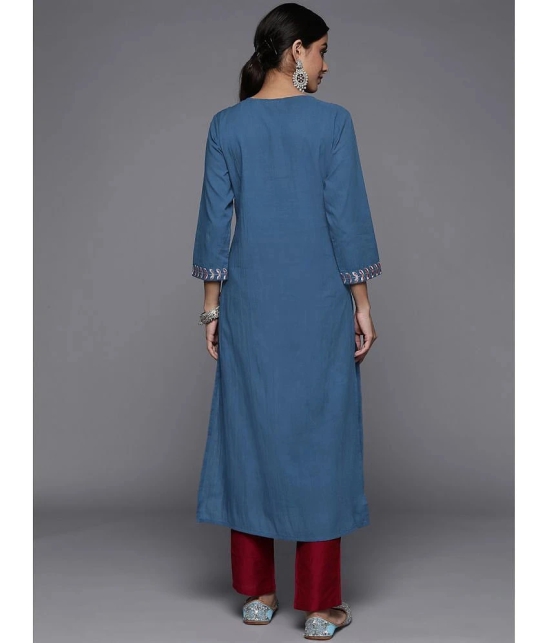 Varanga Cotton Embroidered Straight Womens Kurti - Blue ( Pack of 1 ) - None