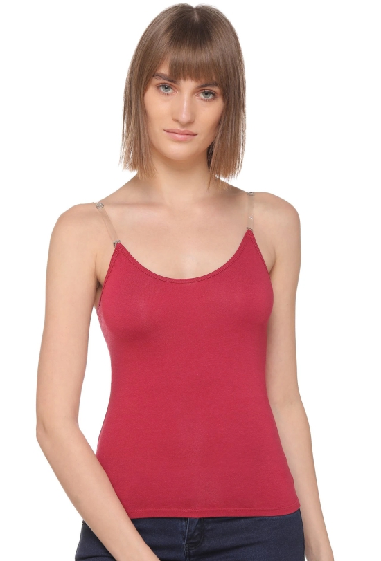 Sona 8004 Maroon Transparent Strap Multiway Strap With Free Transparent Strap Camisole-S / Maroon / Cotton