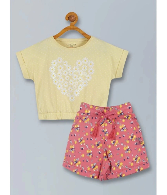 PLUM TREE Yellow Cotton Girls Top With Shorts ( Pack of 2 ) - None