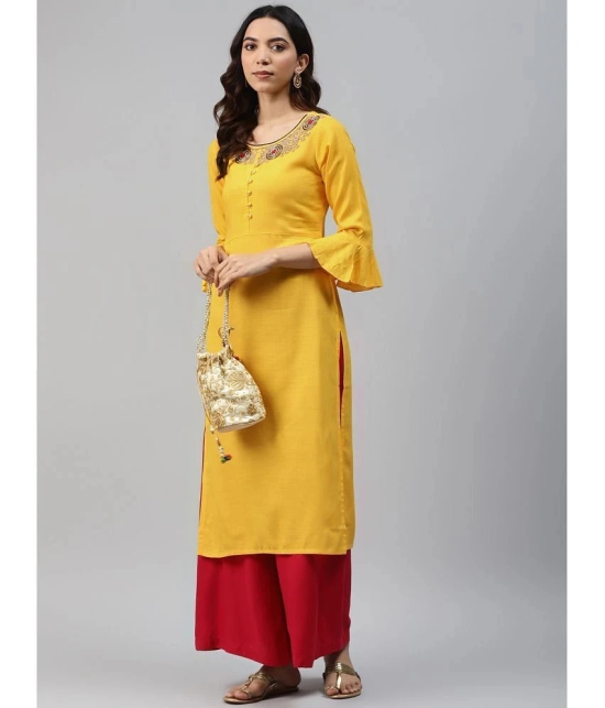 JC4U - Yellow Rayon Womens Straight Kurti ( Pack of 1 ) - None