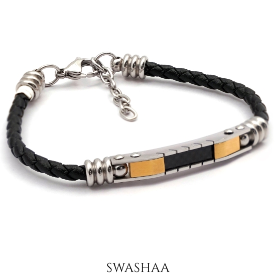 Mario Mens Leather Bracelet-Black