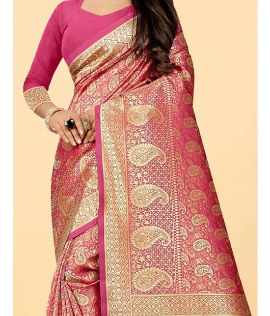 Gazal Fashions - Pink Banarasi Silk Saree With Blouse Piece ( Pack of 1 ) - Pink