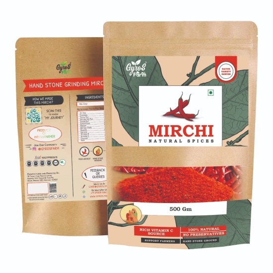 Mirchi Powder (Lal Mirch)  | Naturally Processed | 100% Natural | Sourced From Guntur | Made with Sun-Dried Chilies-500gm