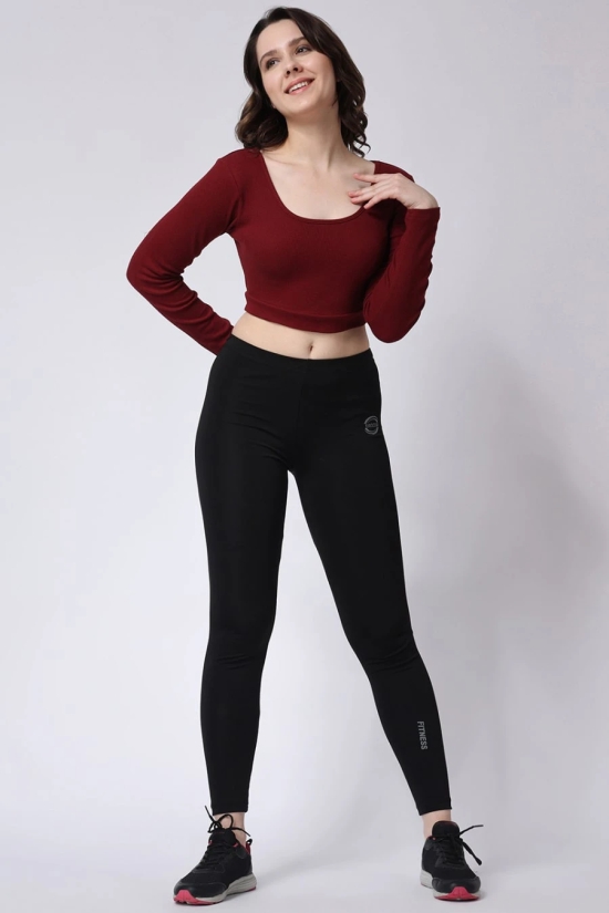 Womens Maroon Gym Rib Long Sleeve Crop Top-M / Maroon