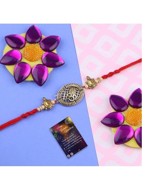 Stylish Bhaiya Rakhi  BRO Designer Pendent With Designer Look OM Rakhi Combo For Bhaiya With Roli Chawal And Greeting Card 1 Kankawati Pooja Thali - None