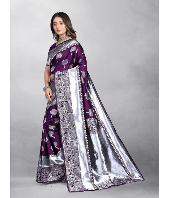 Gazal Fashions - Purple Banarasi Silk Saree With Blouse Piece ( Pack of 1 ) - Purple