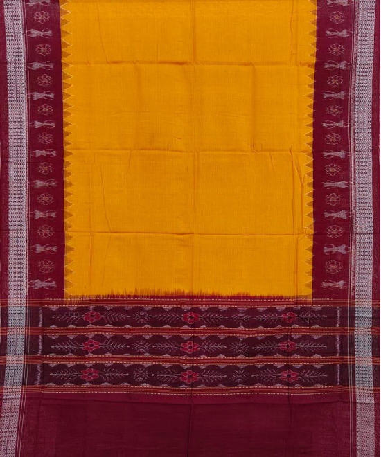 Yellow Red Sambalpuri Handwoven Single Ikat Cotton Dupatta