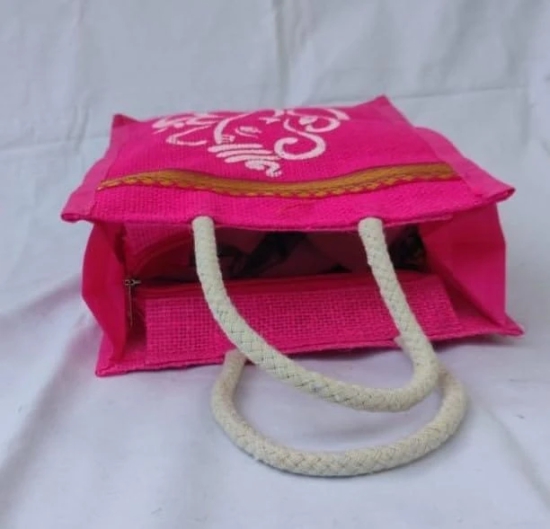 Sonchiraiya Pink Colour Mini Jute Bag