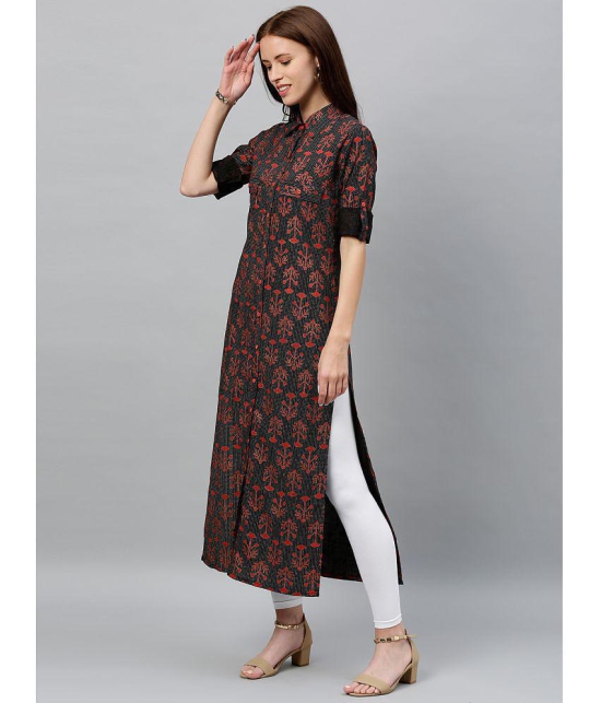 KIPEK - Black Cotton Womens Straight Kurti ( Pack of 1 ) - None