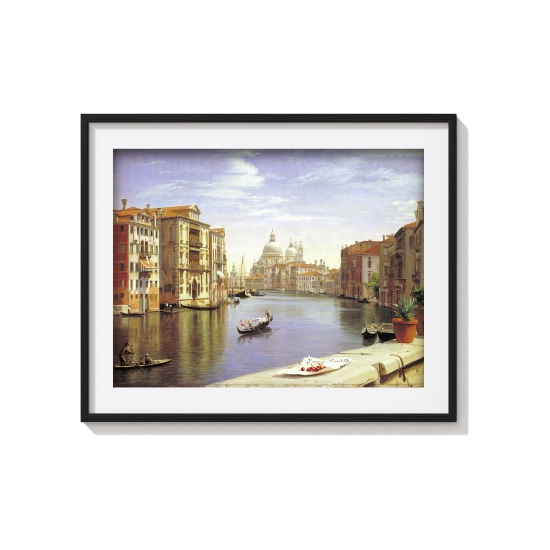 View of the Grand Canal, Venice.In the Background S. Maria della Salute by P. C. Skovgaard Landscape Art-A4 / Museum Canvas Print / Black Frame