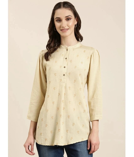 Showoff Cotton Blend Embellished Straight Womens Kurti - Beige ( Pack of 1 ) - None