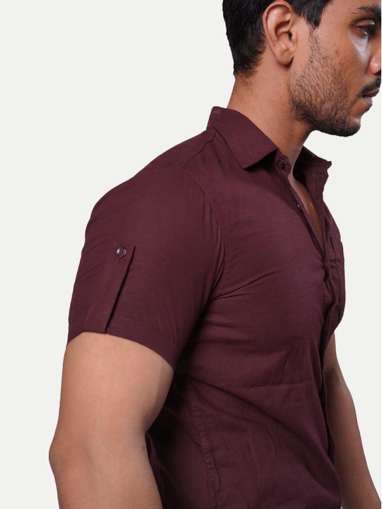 Men Solid Maroon Pure Cotton Casual Shirt