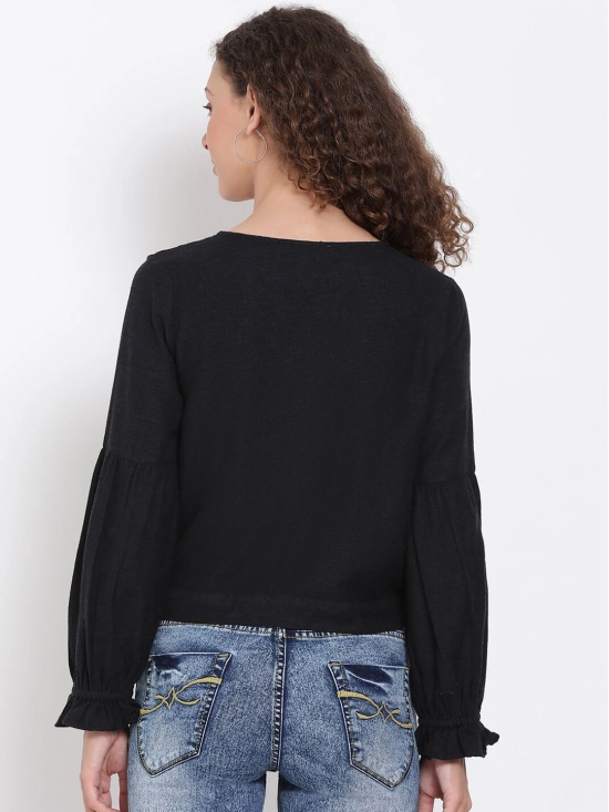 Oxolloxo Black Bishop Sleeves Regular Cropped Top