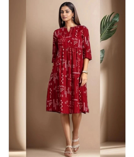 KIPEK Cotton Printed Straight Womens Kurti - Maroon ( Pack of 1 ) - None