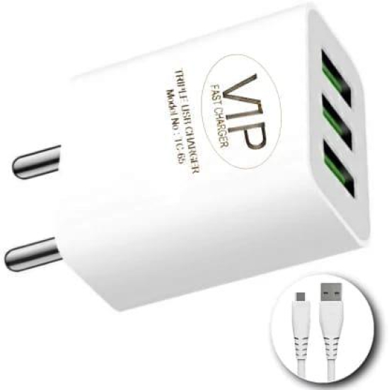 VIP USB CHARGER 3 PORT WITH MICRO USB CHARGING CABLE 3.4A TC-65