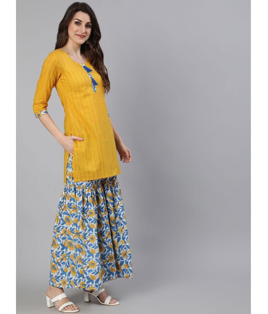 Antaran Cotton Printed Kurti With Palazzo Womens Stitched Salwar Suit - Yellow ( Pack of 3 ) - None