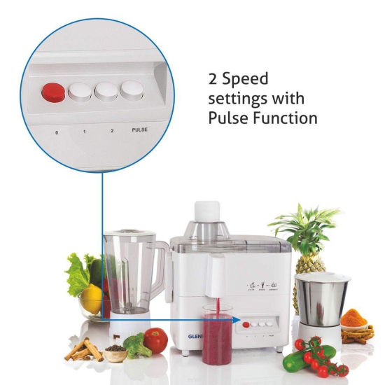 Glen 3 in 1 Juicer Mixer GrinderJuicer Mixer Grinder 4010 500 watt Motor 2 Jars ISI White, 2 Years Warranty