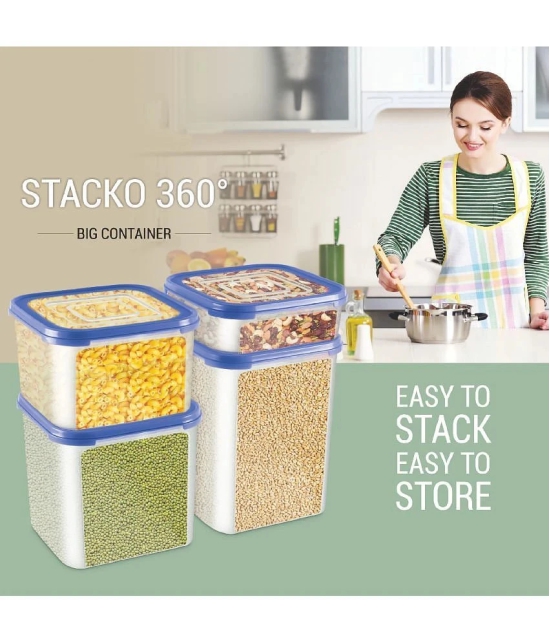 Milton Stacko 360 degree Plastic Storage Container (9) Set of 4, 5.75 Litres Each, Blue | Storage Jar | Air Tight | Kitchen Organiser | Container Set | Refrigerator Safe | BPA Free | Stackab