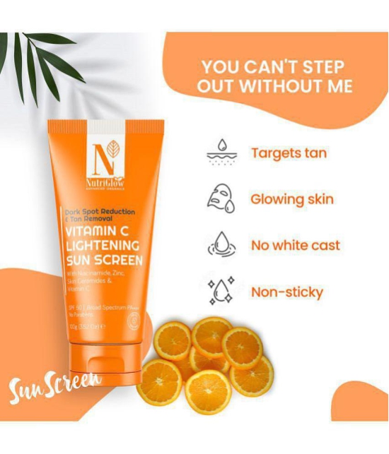 NutriGlow Advanced Organics Vitamin C Lightening Sunscreen SPF50 PA+++ for Sun Protection, Quick Absorb, All Skin Types, 100gm