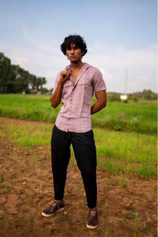 Men Maroon Hemp Casual Half Sleeve Shirt